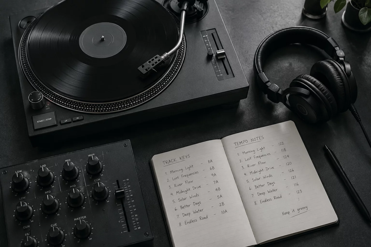 SetRecall Journal Editorial Desk with Turntable and Session Logs